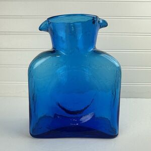 Blenko Glass Blue Double Spout Water Bottle Pitcher Carafe #384 Vintage Unmarked